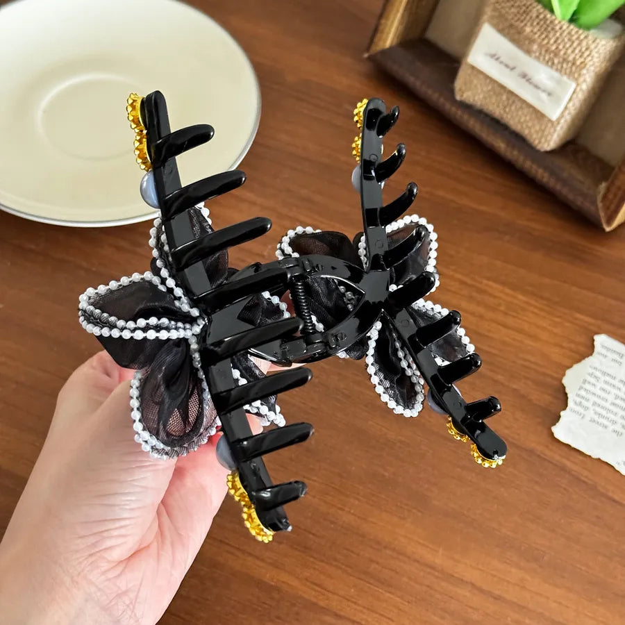 Dove Super Large Pearl Rhinestone Mesh Flower Hair Clip Elegant Sensation Shark Bite Hair Clip Women's Fashion Hair Accessories