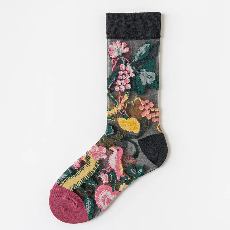 2 Pairs Cute Modern Style Women's Flower Cotton Crystal wire Crew Socks