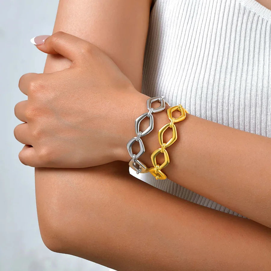 IG Style Casual Simple Style Rhombus 201 Stainless Steel 18K Gold Plated Handmade Chain Bracelets In Bulk