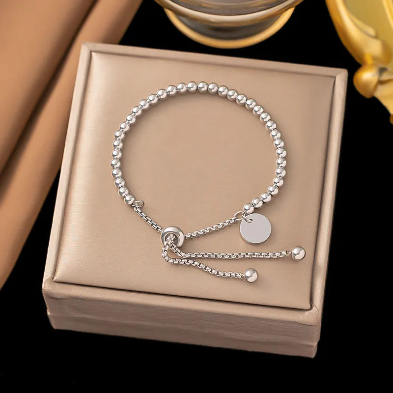 Wholesale Jewelry Elegant Sweet Geometric Heart Shape 304 Stainless Steel Round Plating ball chain cable chain Bracelets Necklace