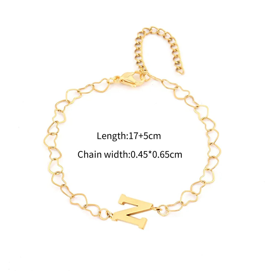 Simple Style Classic Style Letter 201 Stainless Steel 304 Stainless Steel Heart-Shaped Chain Bracelets In Bulk