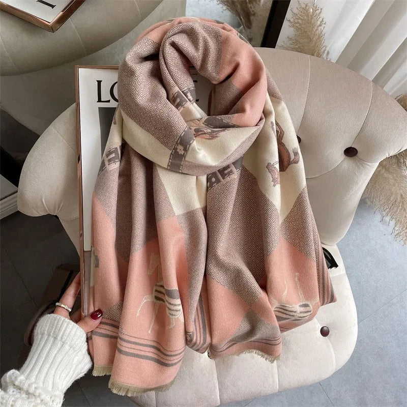 women's retro color block imitation cashmere printing scarf