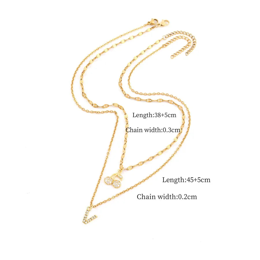 Wholesale Jewelry Elegant Simple Style Classic Style Letter Cherry 201 Stainless Steel Copper Zircon Lip Chain cable chain Pendant Necklace