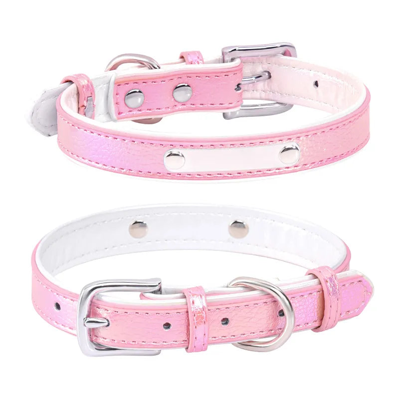 All Seasons Cute Pu Leather Zinc alloy Customization Laser Engraving Colorful Pet Collar