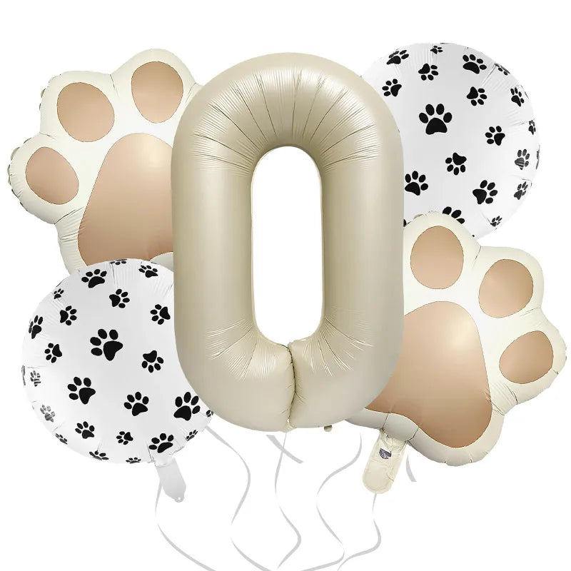 32-Inch Number Shaped Aluminum Foil Balloon Pet Animal Theme Paw Balloon Set Birthday Party Photography Props Celebration
