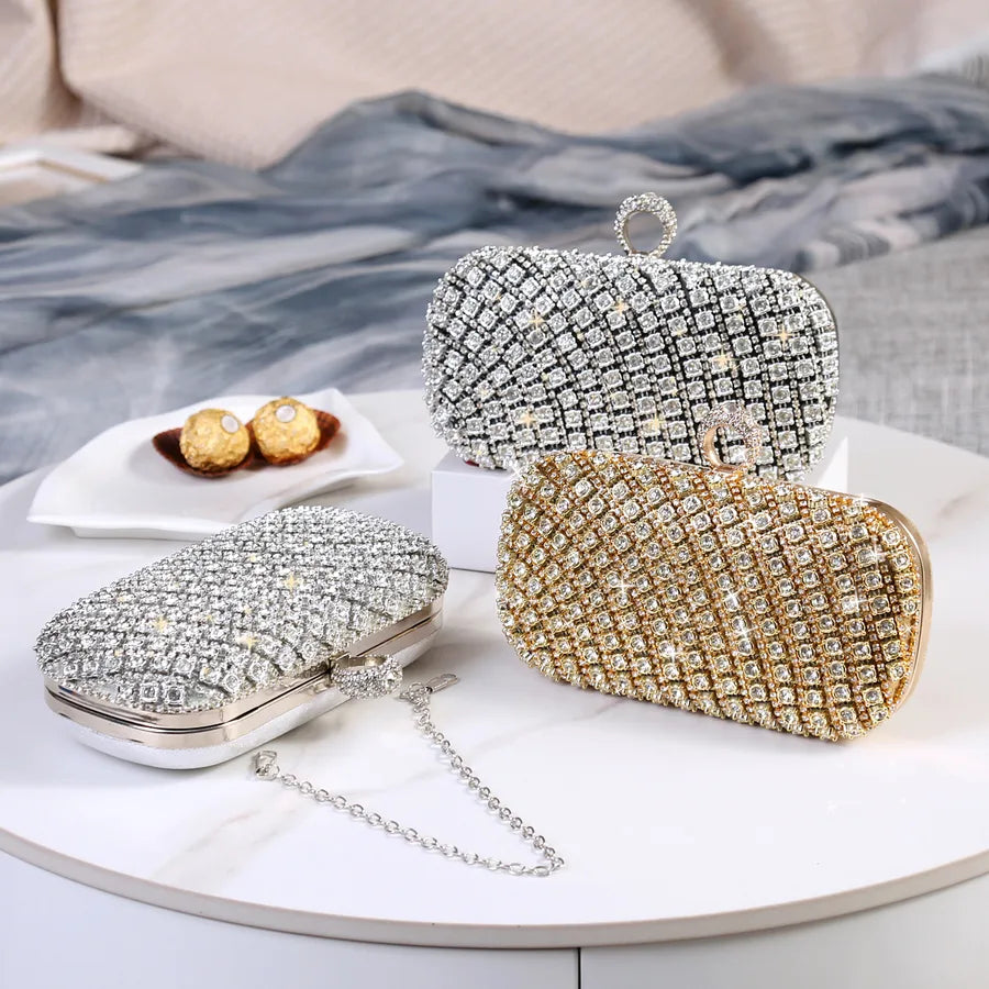Metal Geometric Diamond Oval Evening Bags