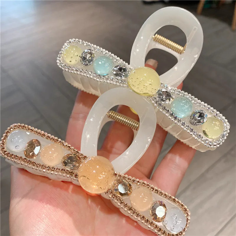 New Style Medium Size Water Diamond Jelly Color Hair Claw Women's Luxury Sensation Shark Fin Hair Clip Hair Accessories
