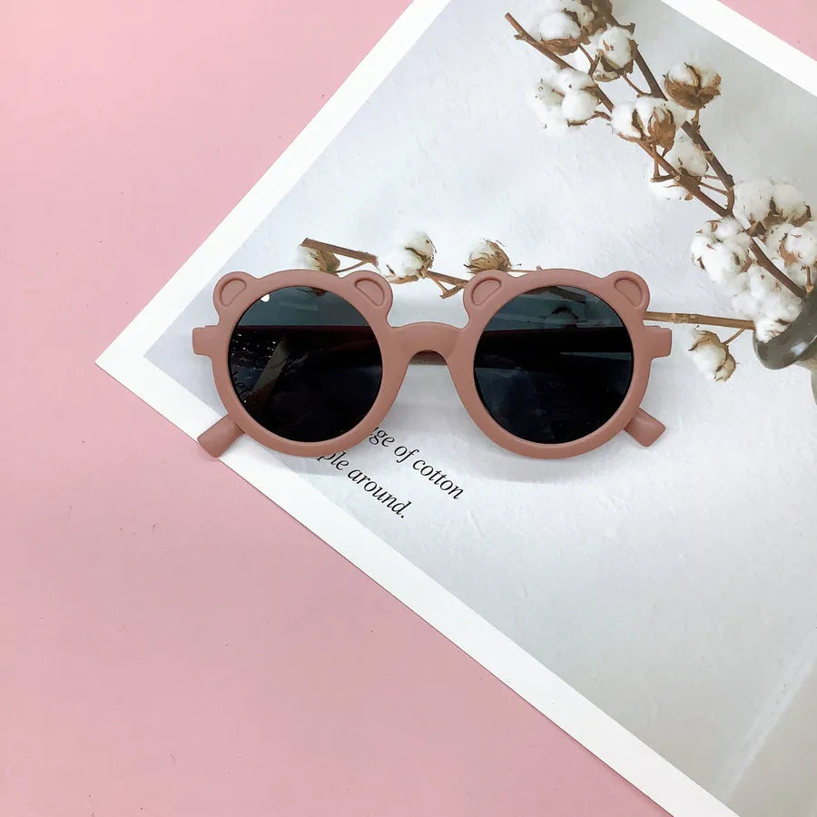 Retro Bear Matte UV400 Kids Sunglasses Unisex Children's Fashionable Sun Protection Glasses Non-Polarized Party Outing Fishing
