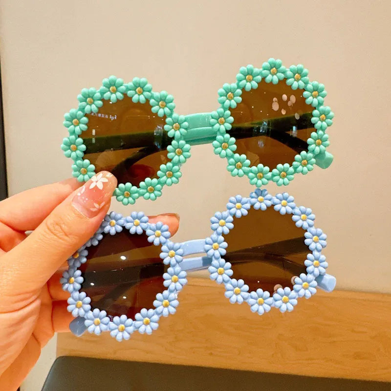 Cute Sweet Flower Pc Round Frame Full Frame Kids Sunglasses