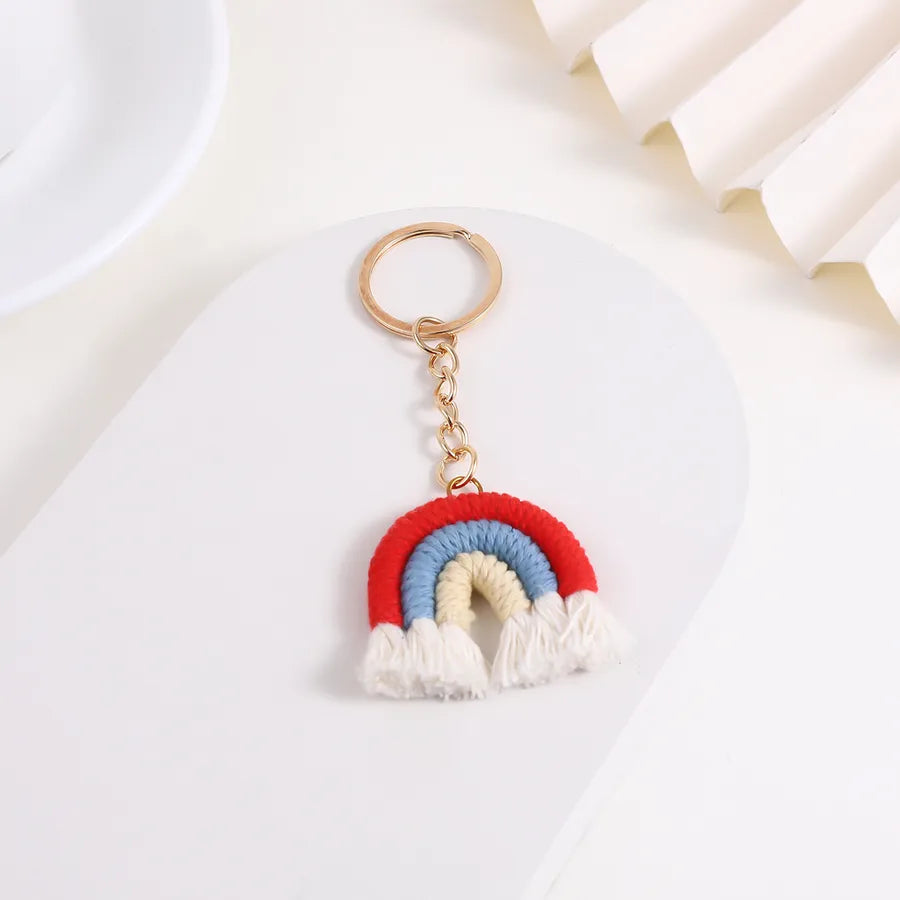 Fashionable Sweet Rainbow Knitted Keychain Pendant Accessory New Arrival Jewelry Handcrafted Tassel Irregular Design Personality