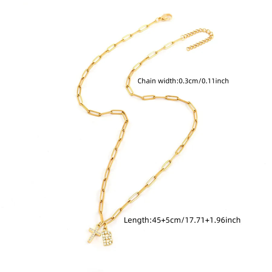 Wholesale Jewelry Classic Style Cross Letter 201 Stainless Steel Copper Paperclip Chain Pendant Necklace