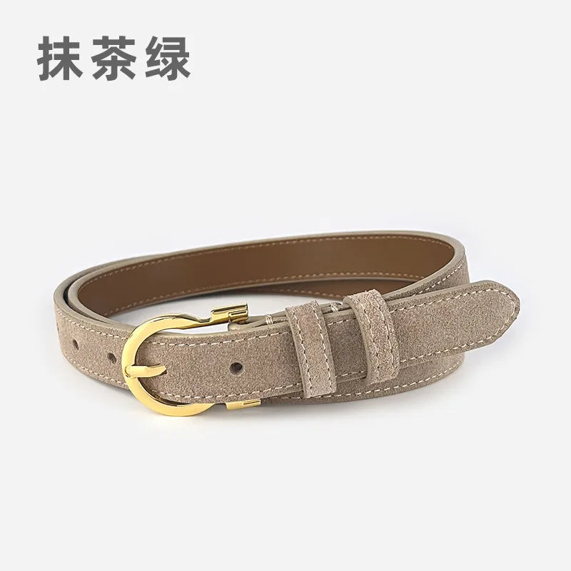 Basic Solid Color Two-Layer Cowhide Alloy Leather Women's Leather Belts