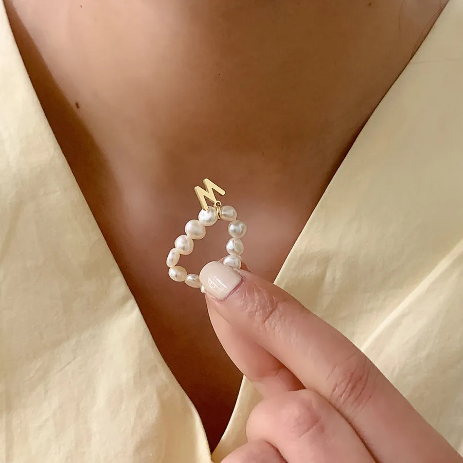 Retro Letter Freshwater Pearl Rings In Bulk