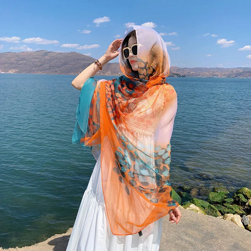 women's elegant geometric satin silk scarf