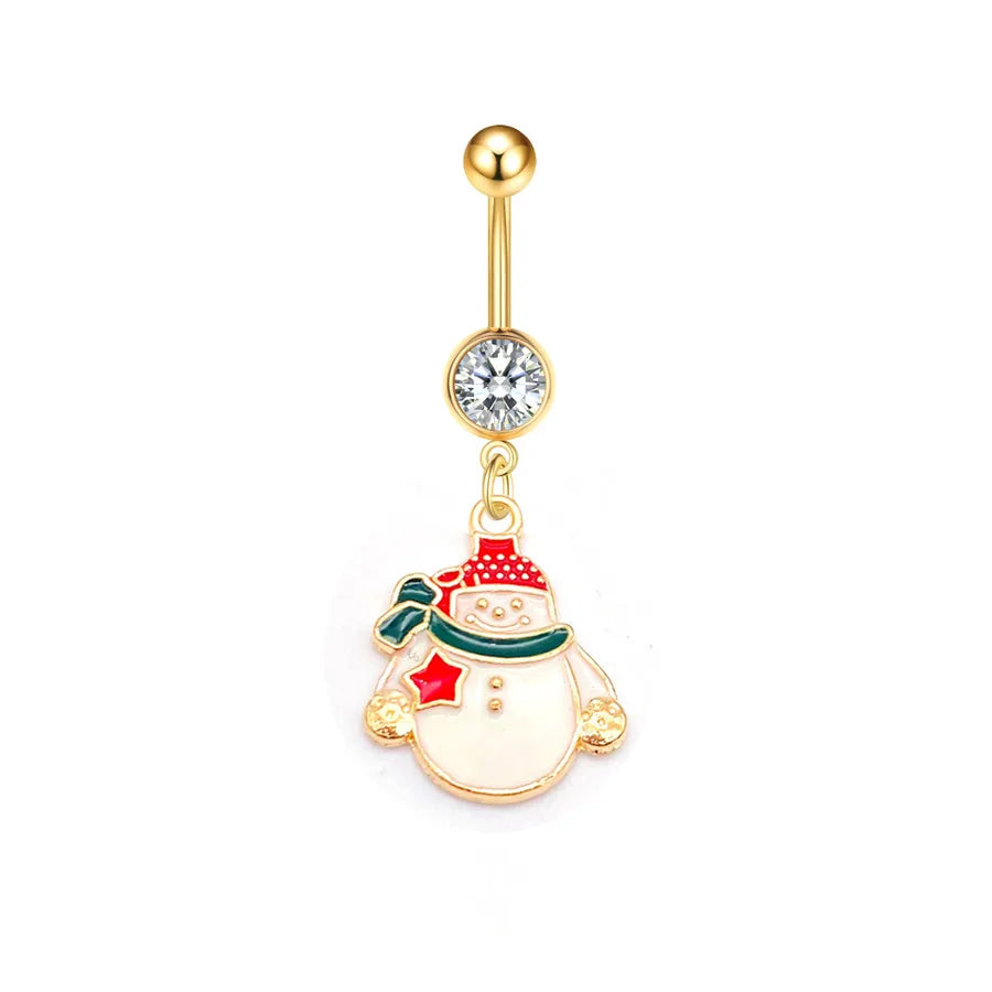 Christmas Belly Button Ring Stainless Steel Belly Stud Santa Claus Snowflake Deer Pendant  Navel Jewelry