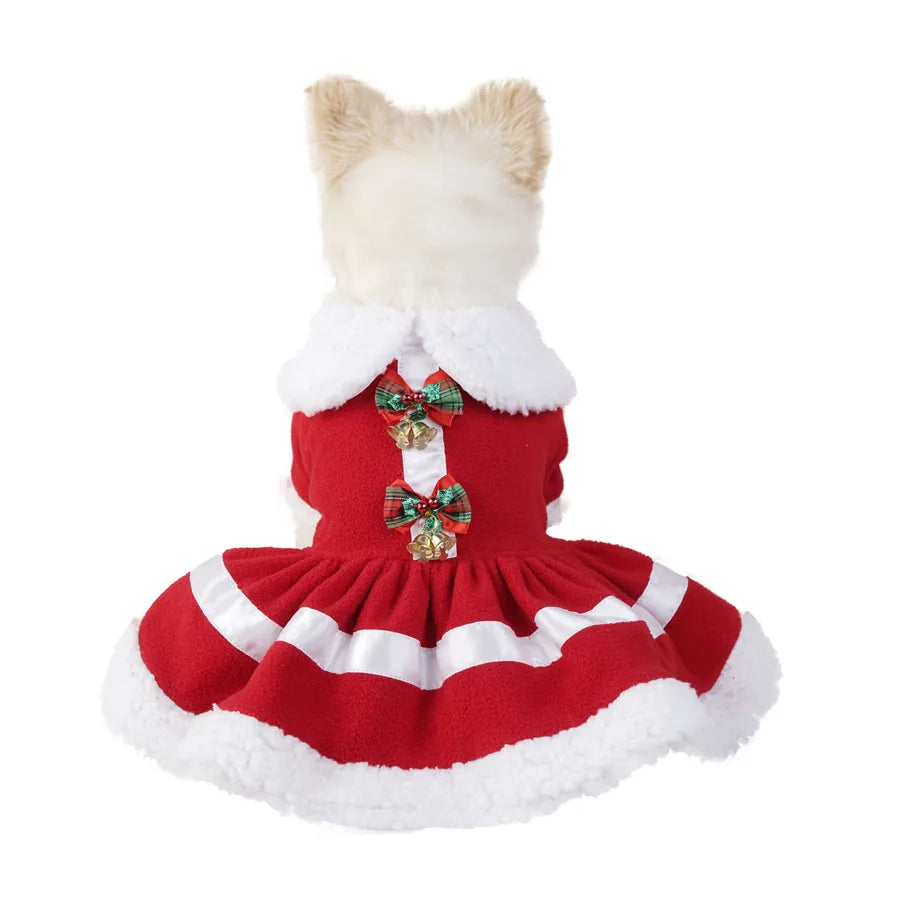 Cute Cotton Christmas Color Block Bow Knot Pet Clothing