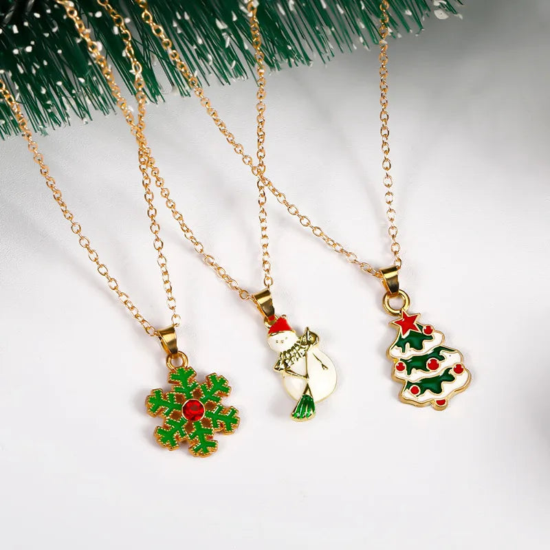 Christmas Elements Deer Santa Claus Alloy Pendant Necklace Christmas Socks Drop Oil Bell Pendant Best Friend Jewelry