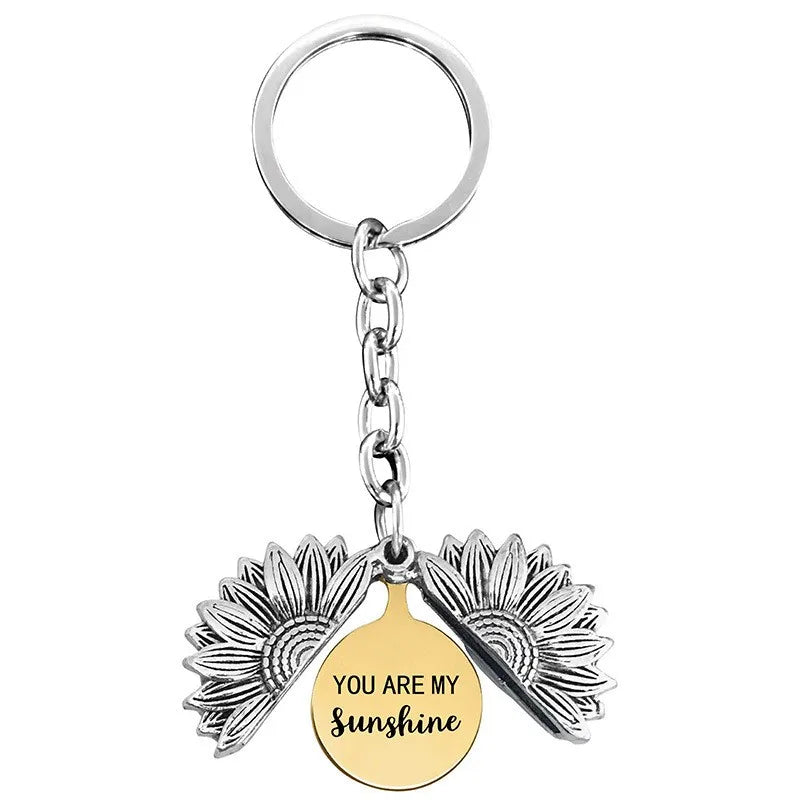 1 piece retro letter plant flowers metal plating keychain