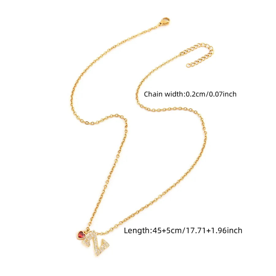Wholesale Jewelry Elegant Simple Style Classic Style Letter Heart Shape 201 Stainless Steel Artificial Crystal Copper cable chain Pendant Necklace