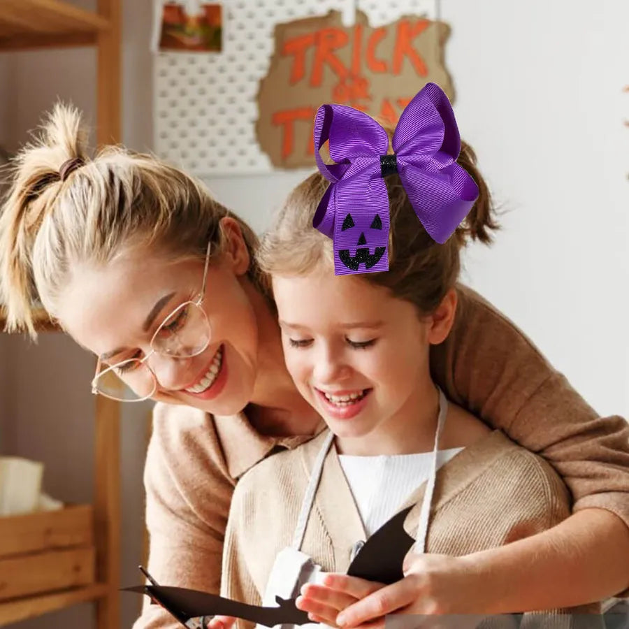 Halloween Devil Face Bow Knot Children's Hair Clip Girls Funny Hair Accessories Popular Design Fabric Hair Decorations