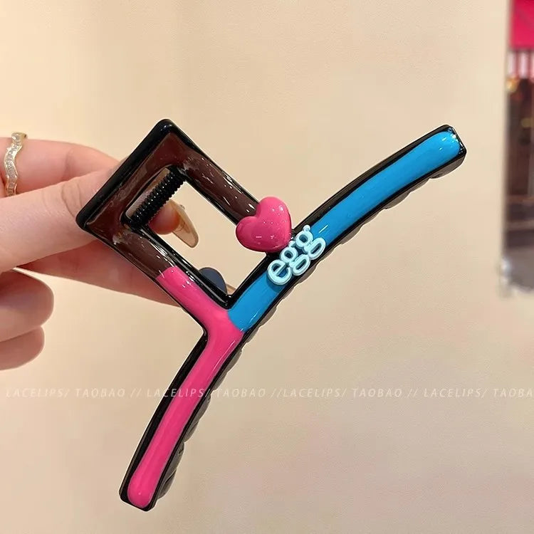 New Style Large Letter Color Block Hair Clip Women's Elegant Shark Tail Hair Clip Sweet Headwear Accessory For Women
