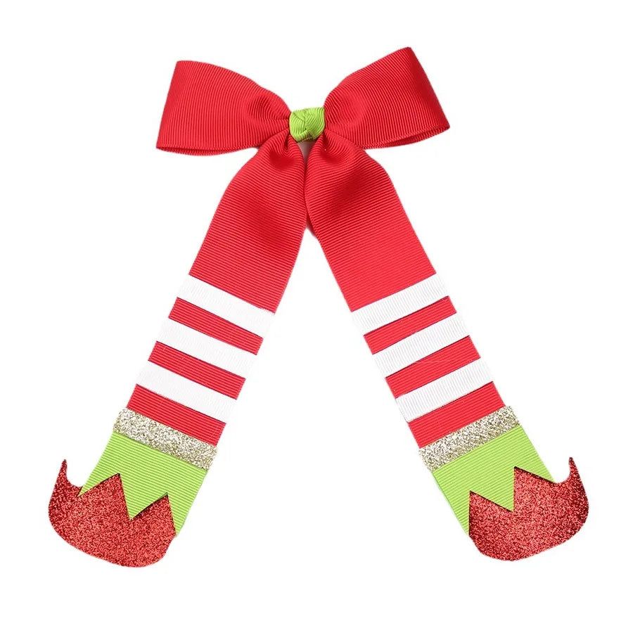 Christmas Boot Hair Clip Butterfly Knot Sash Red And Green Color Matching Christmas Costume Headwear Girls Cute Hair Accessories