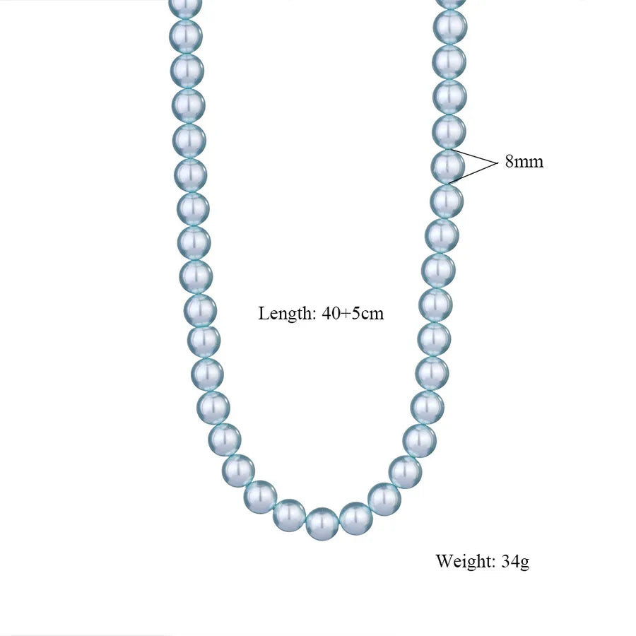 Vacation Classic Style Round Artificial Crystal Imitation Pearl Titanium Steel Beaded Chain Beaded Necklaces Wholesale
