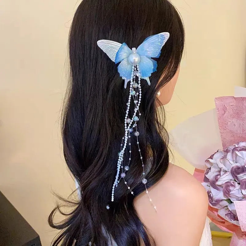 Super Fairy Artificial Flower Butterfly Flower Tassel Grip Female Sweet Style Unique and Exquisite Barrettes Ins All-Match Hair Accessories Fashion