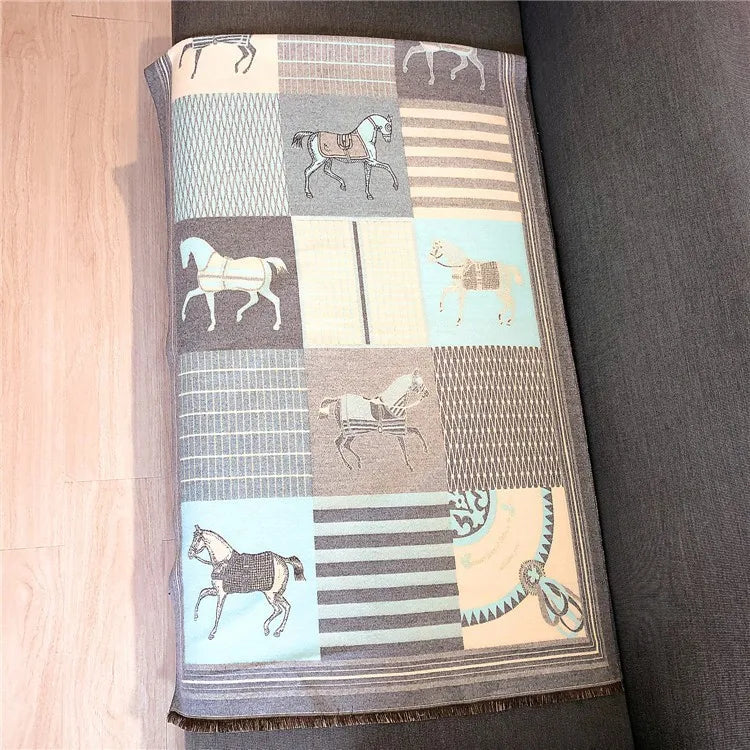 women's retro color block imitation cashmere printing scarf