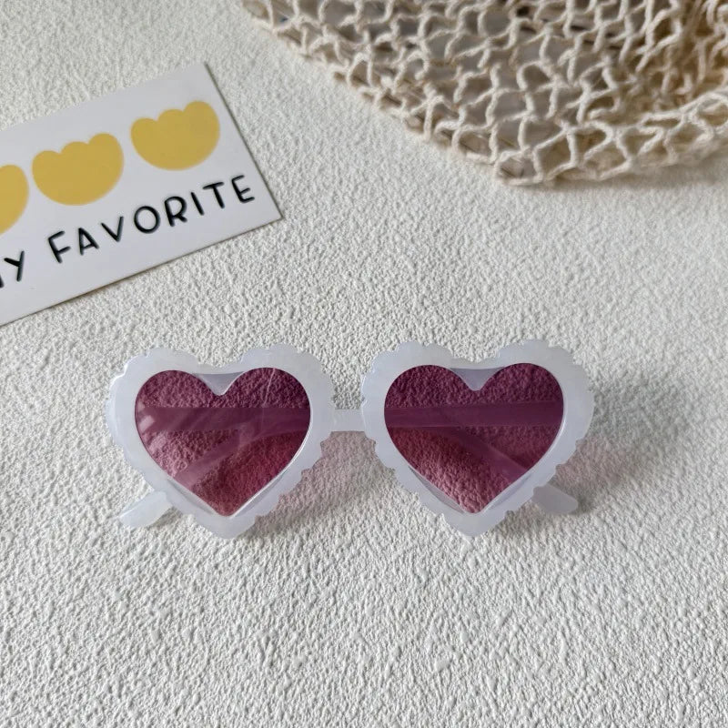 Sweet Simple Style Heart Shape UV400 Protection Resin Special-Shaped Mirror Full Frame Kids Sunglasses