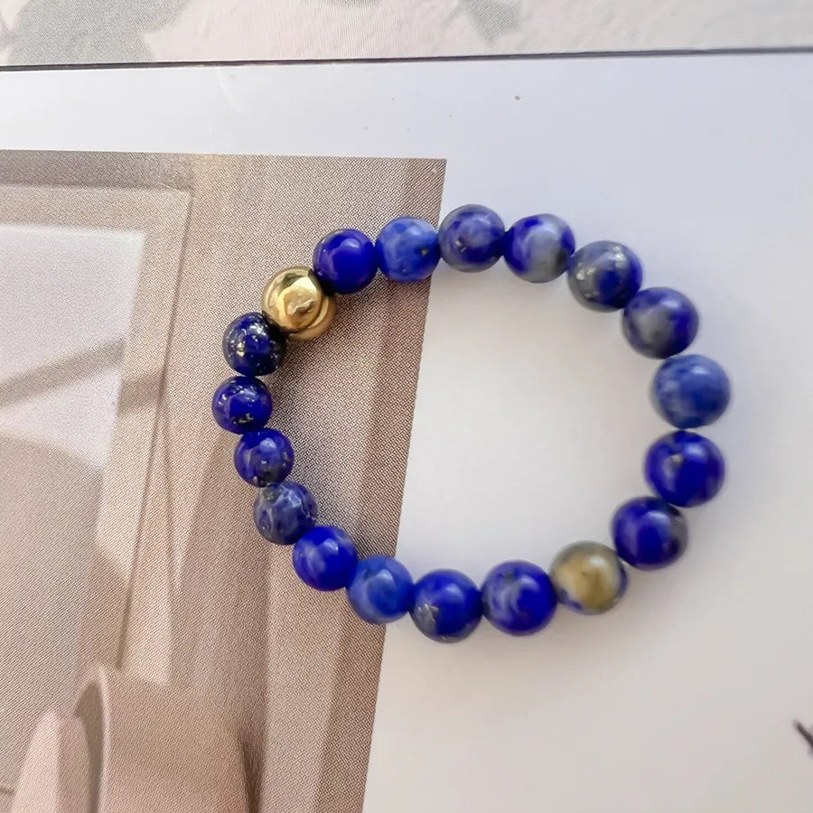 simple style color block natural stone beaded rings