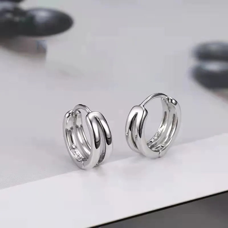 Double-ring Hollow-out Ear Buckle Men's Fashionable Simple Internet-famous Single Earrings for Boys Geometric Double-ring Ear Ring Distressed Ear Jewelry