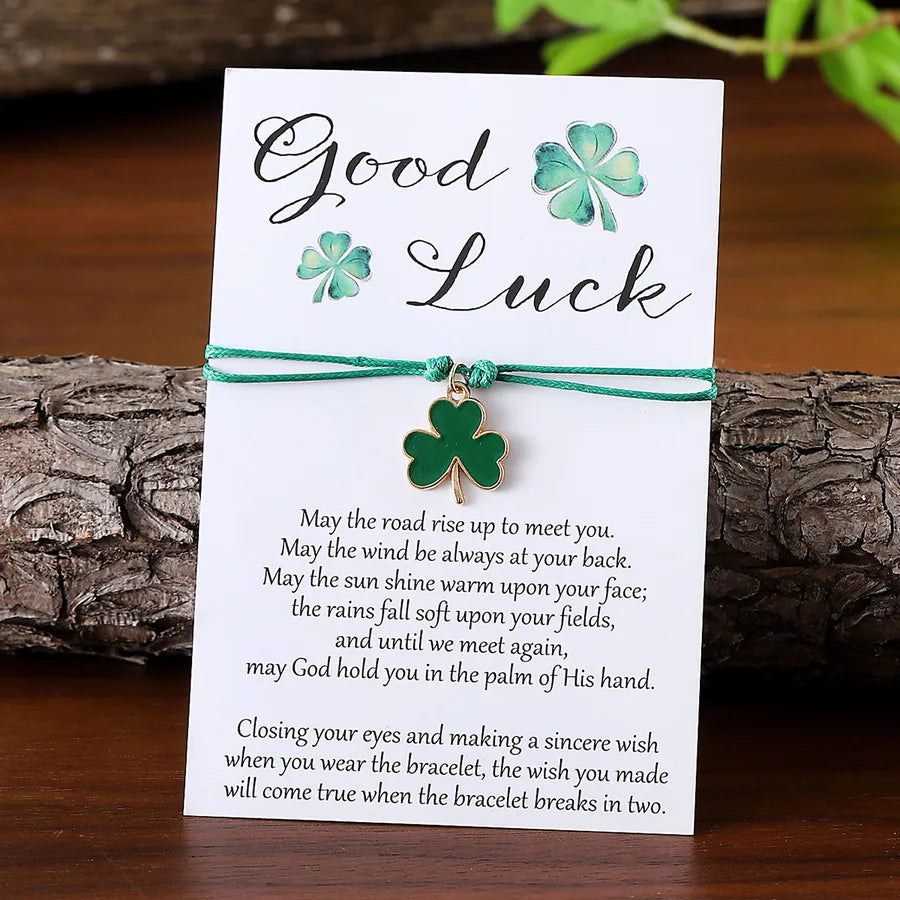 Retro Simple Style Shamrock Green Beer Alloy Woven Chain String Bracelets Wholesale
