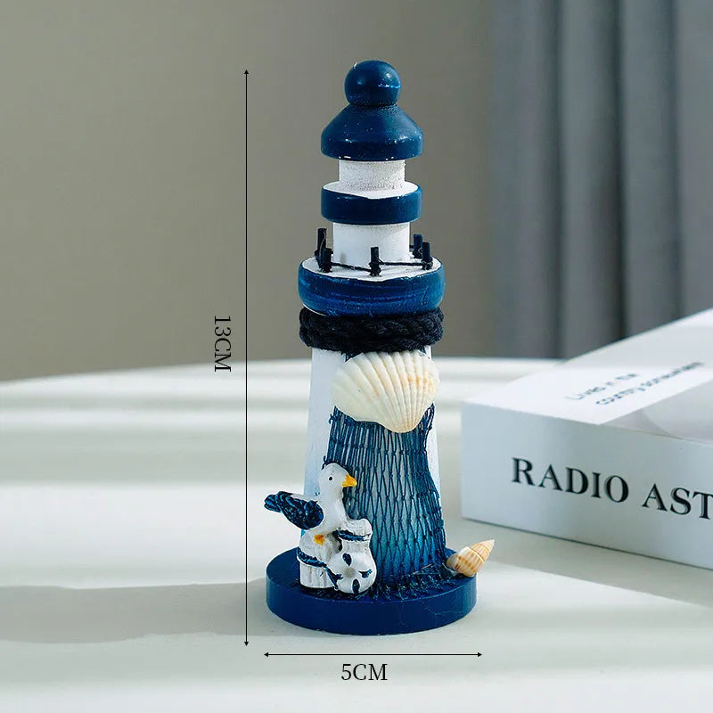 Mediterranean Style Wooden Stamper Ocean 13cm Small Lighthouse Decoration Creative Gift Shooting Props