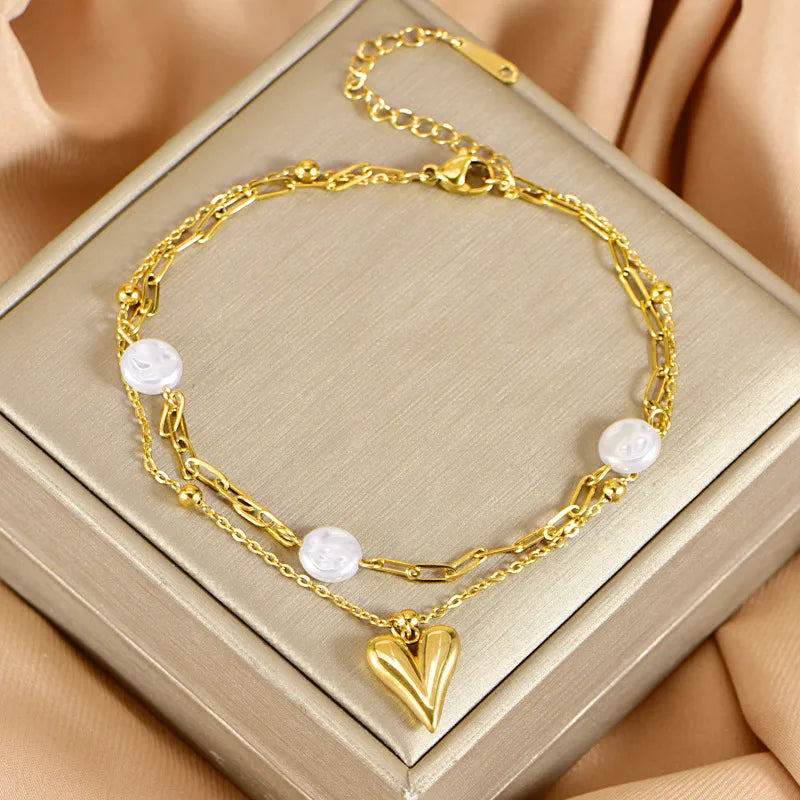 Wholesale Jewelry Modern Style Shiny Heart Shape 304 Stainless Steel Anklet