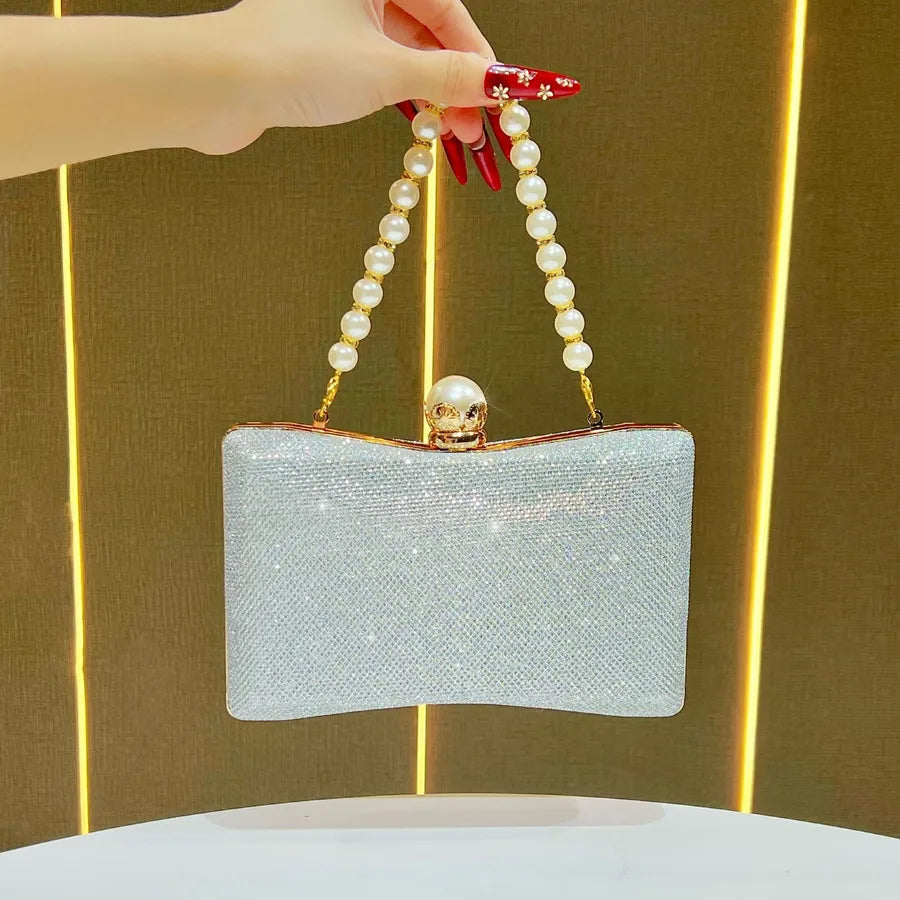 Elegant Evening Clutch Bag Fashionable Chain Handbag Wedding Maid Of Honor Dress Bag Square Polyester Beaded Shiny Sequins