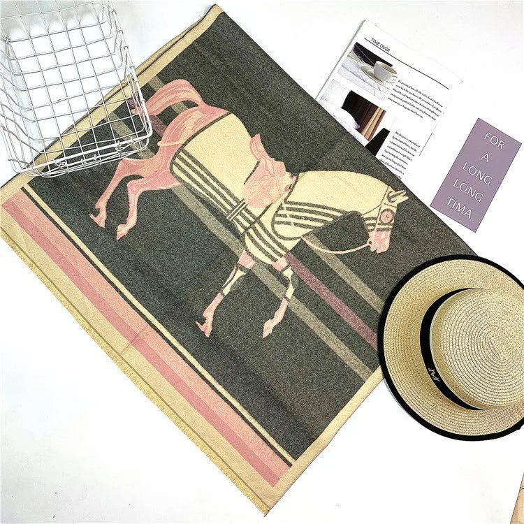 women's retro color block imitation cashmere printing scarf