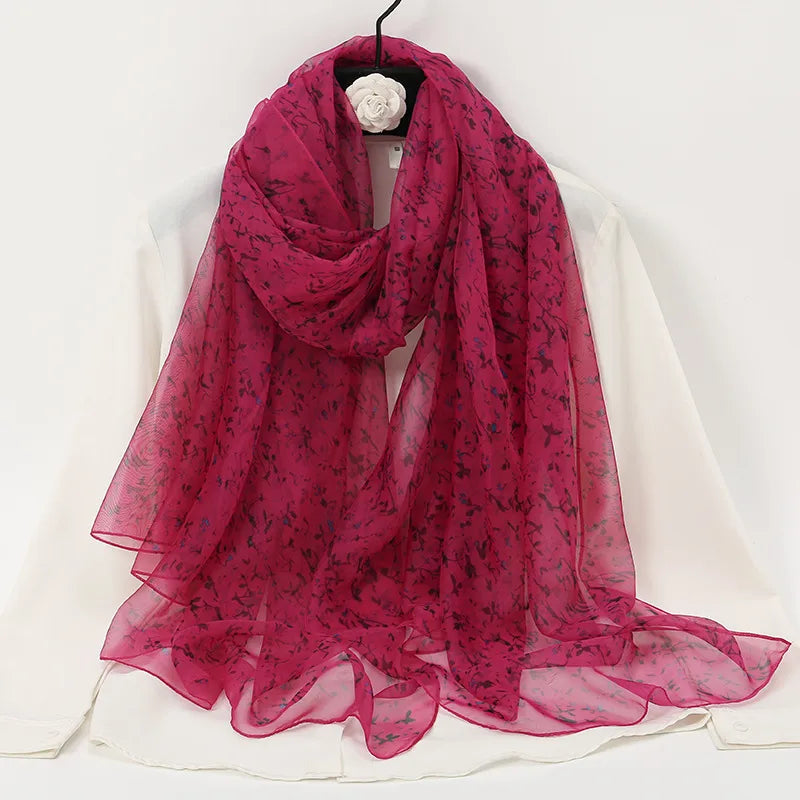 women's elegant lady color block high quality yarn printing silk scarf