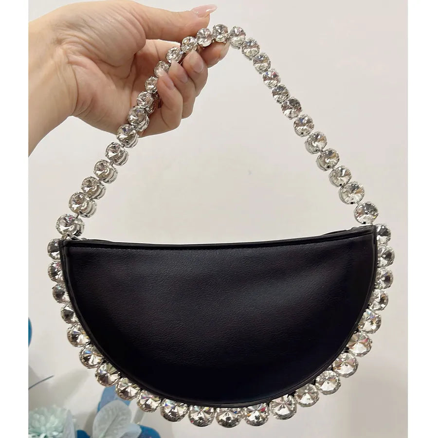 women's all seasons pu leather solid color streetwear semicircle zipper handbag