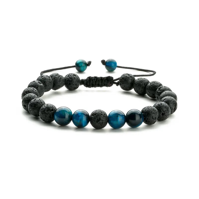 Retro Classic Style Geometric natural stone Volcanic rock Tiger Eye Bracelets In Bulk