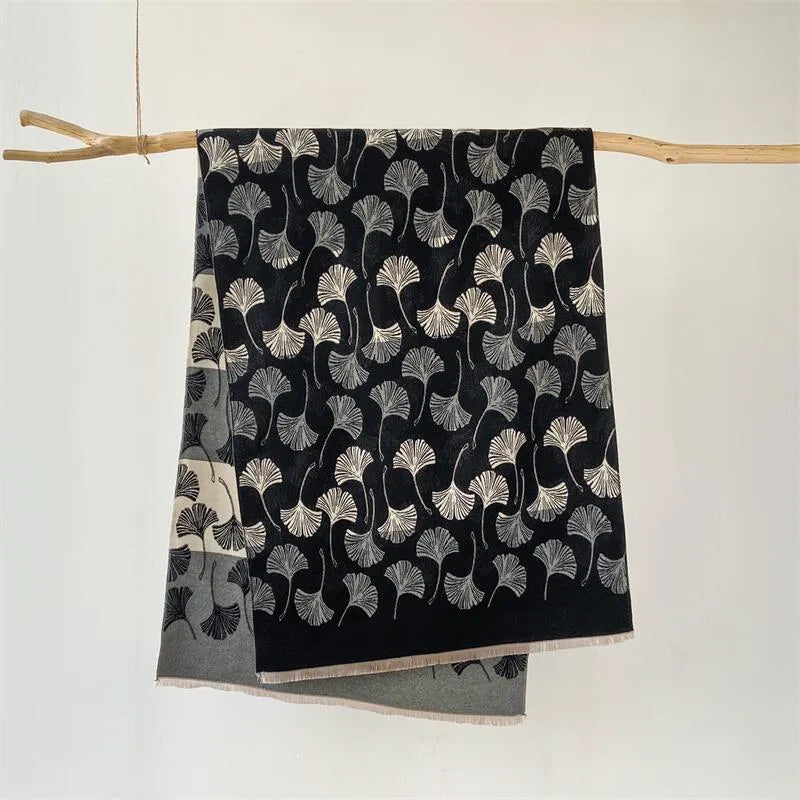 Women's Japanese Style Sweet Ginkgo Leaf Imitation cashmere Scarf