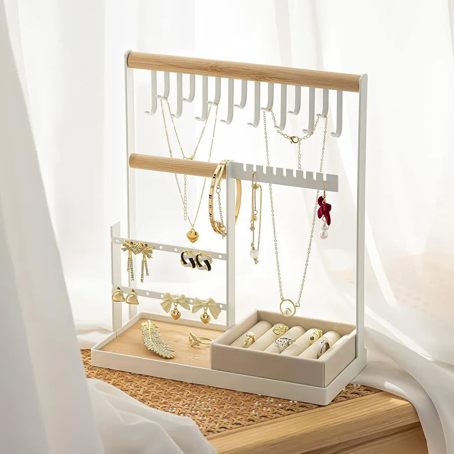 simple style geometric solid wood metal jewelry display