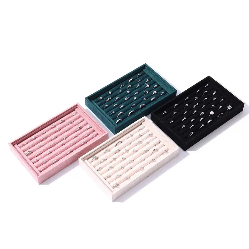 Velvet Jewelry Display Tray Ring Earring Stud Organizer Artistic Style Square Pattern Craftsmanship Jewelry Storage Rack