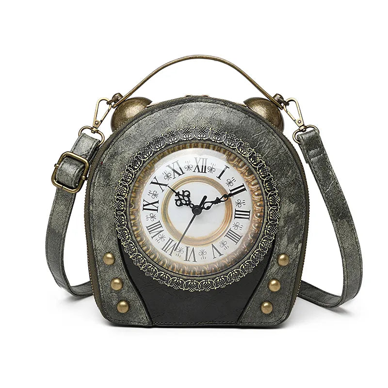 Women's PU Clock Vintage Style Semicircle Zipper Circle Bag