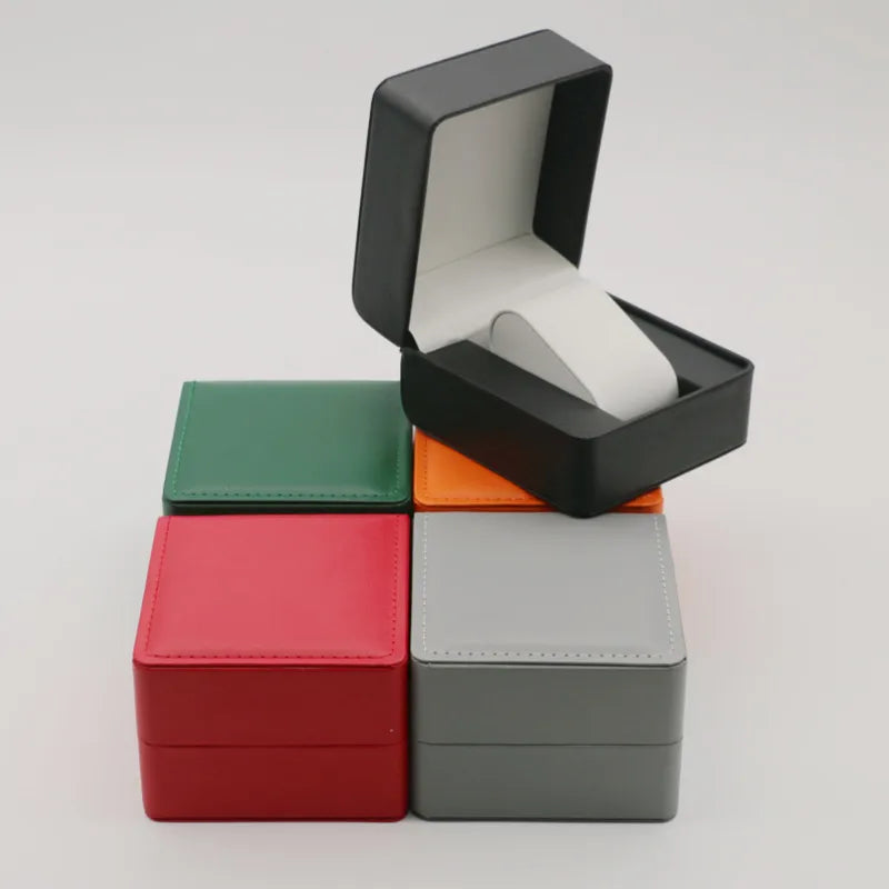 High-End PU Leather Watch Box With Drawstring Round Corner Flip Cover Storage Case For Display And Protection Of Fine Timepieces