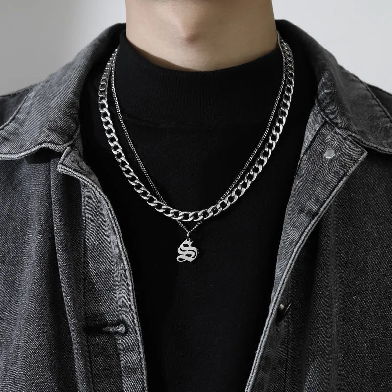 simple style letter titanium steel gold plated layered necklaces in bulk