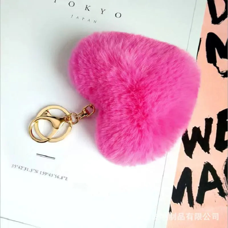 cute sweet solid color plush knitting keychain
