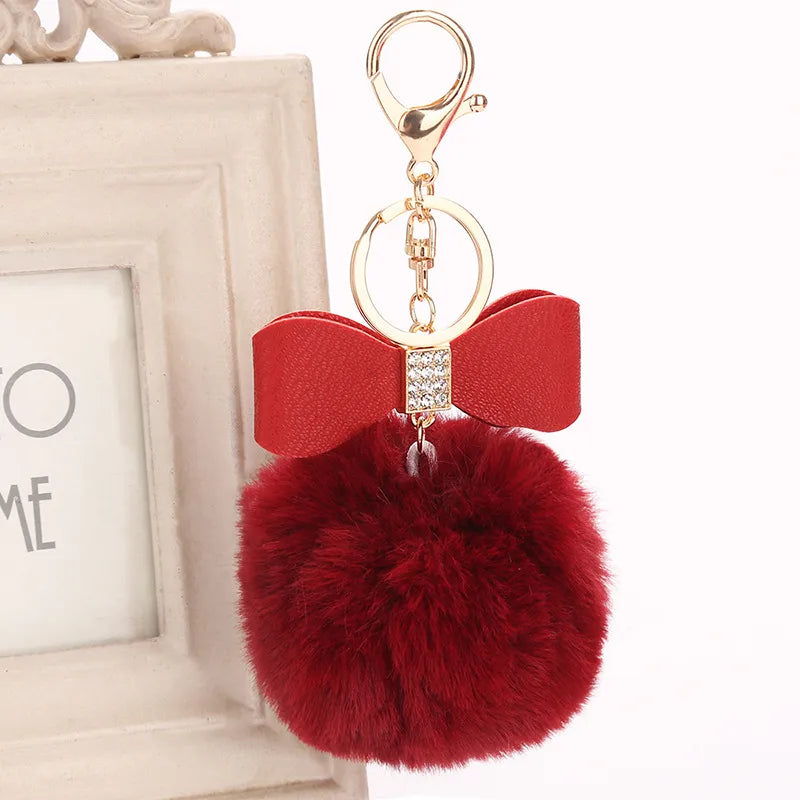 elegant bow knot pu leather women's bag pendant keychain