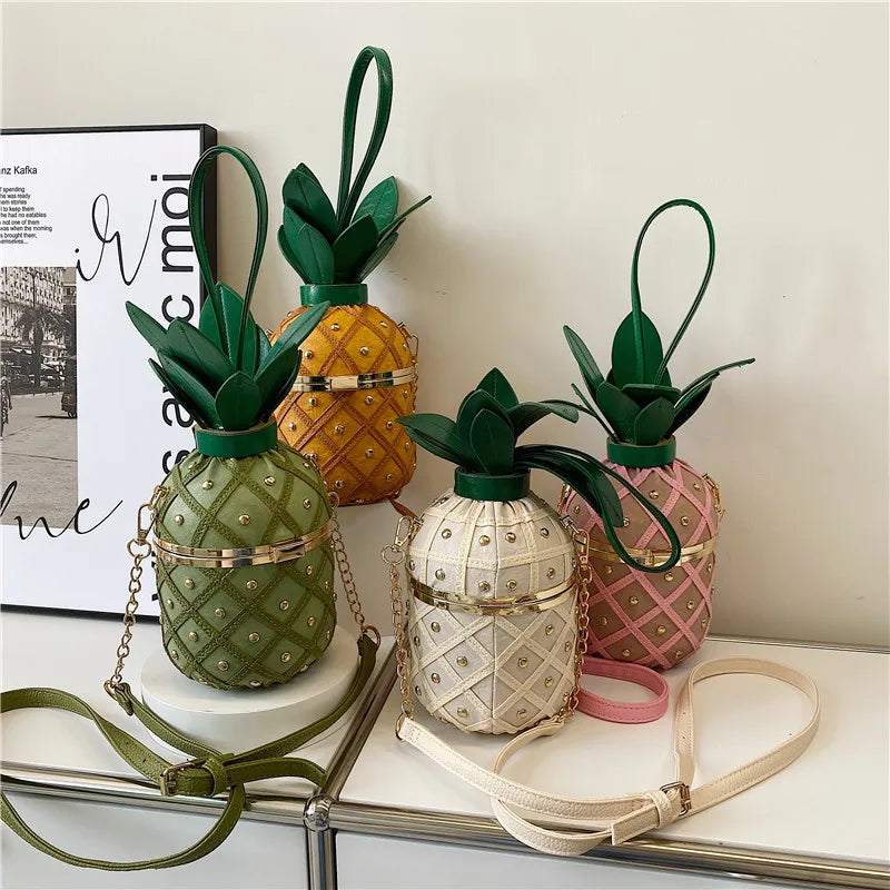 bag women's personalized pineapple bag  spring new single shoulder chain messenger bag Qimi clip bucket bag