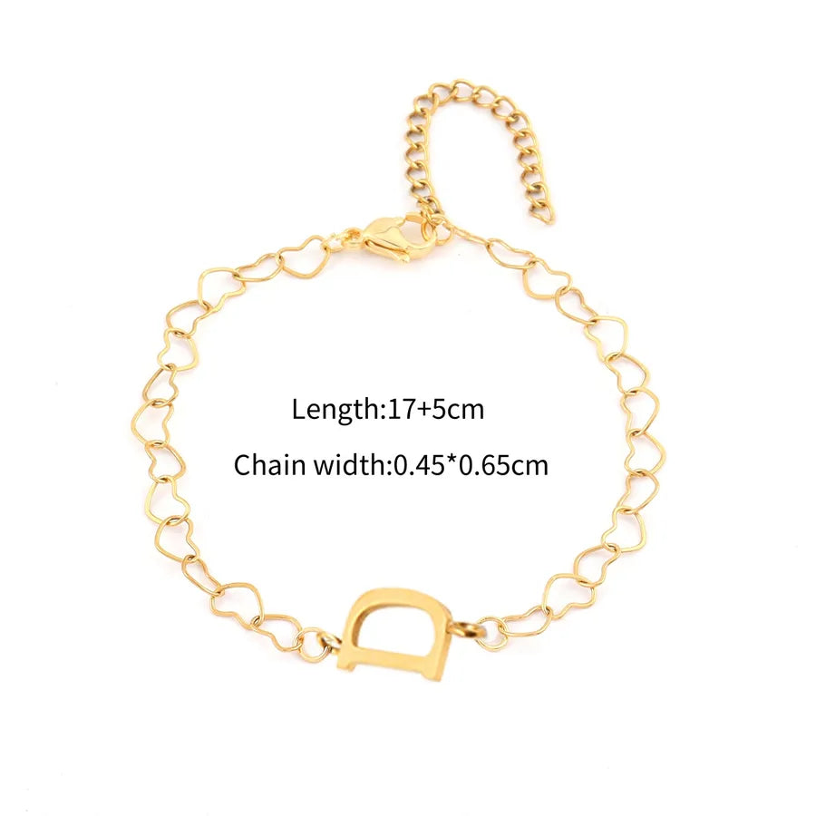 Simple Style Classic Style Letter 201 Stainless Steel 304 Stainless Steel Heart-Shaped Chain Bracelets In Bulk